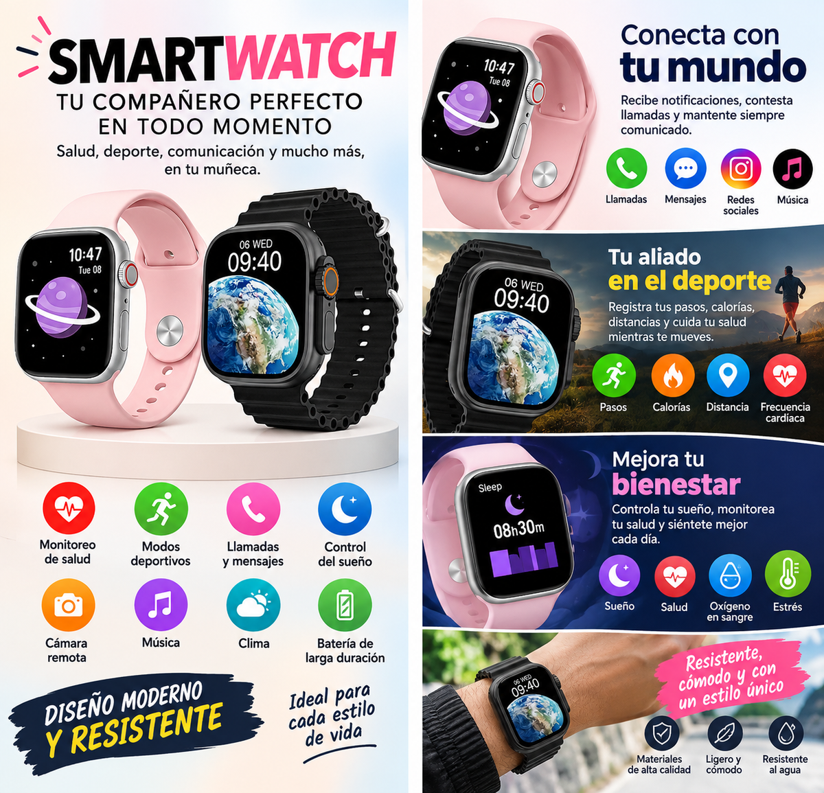 Combo 2 Smartwatch Inteligentes | Diseño y Practicidad